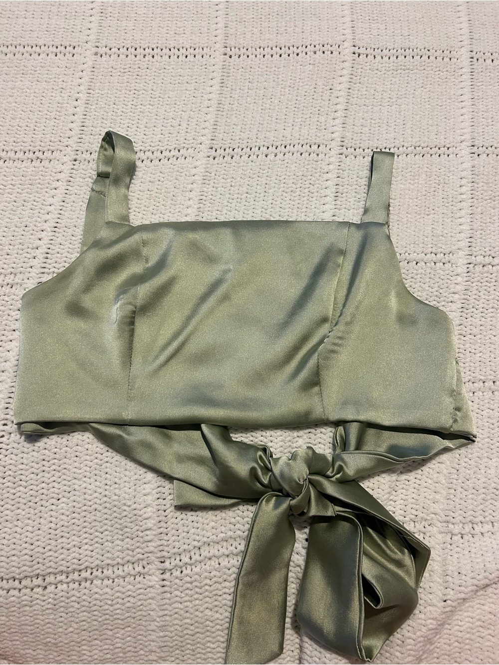 Altar’d State Satin Tie-Back Crop Top in Sage Green